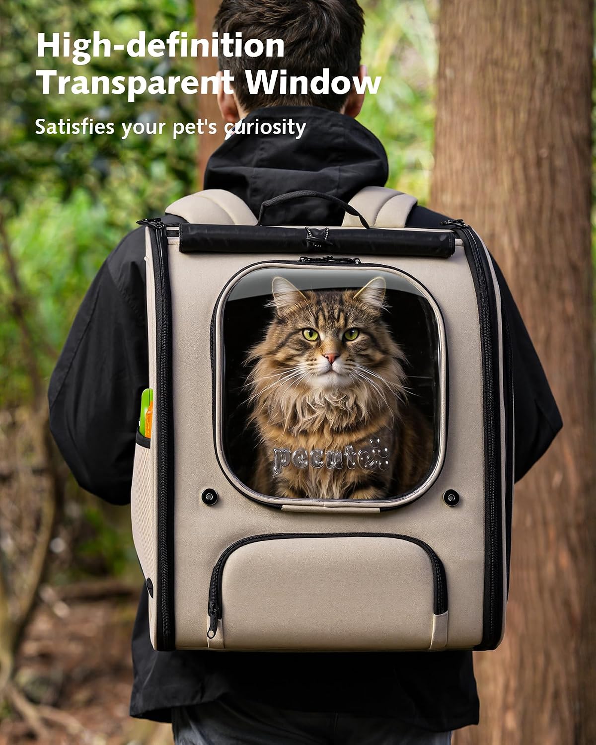 Pecute Cat Backpack Carrier, Large Space Cat Bubble Backpack - Khaki / 14.9"L x 11.0"W x 19.6"H - image 3