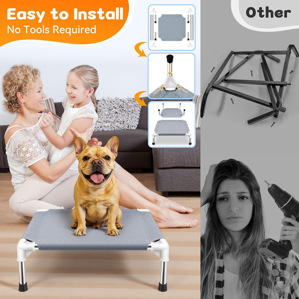 Elevated Dog Bed for Small Dogs, Dog Cooling mat Cot - Grey-M-1 - image 4