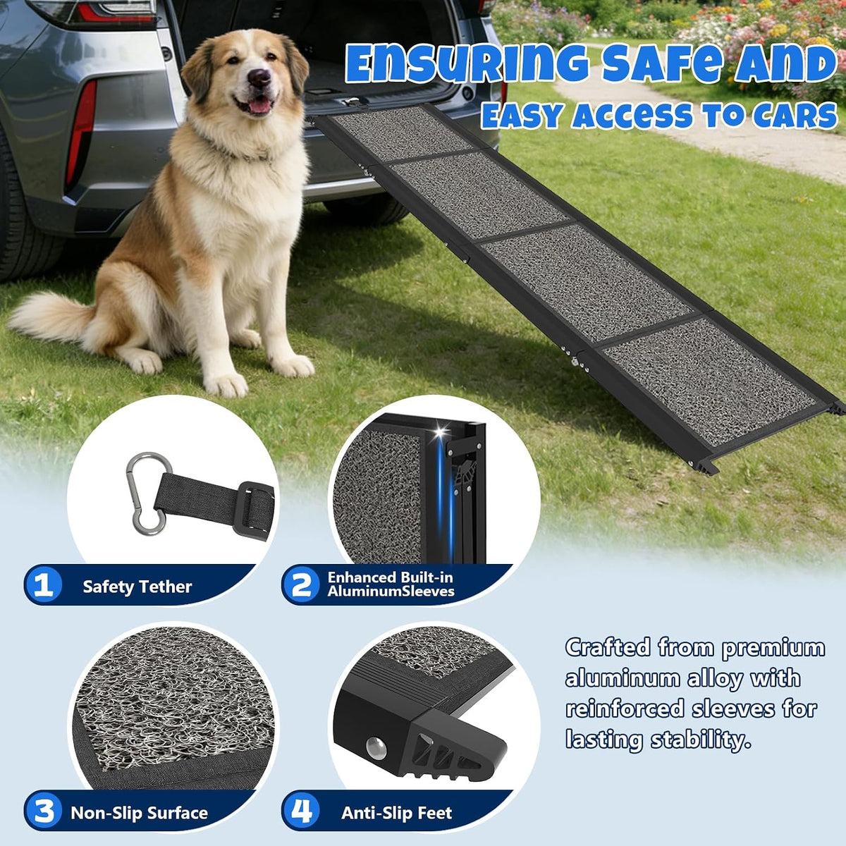 Dog Ramp for Car, Truck, 63"x17" Folding Non-Slip Pet Ramp for Large Dogs – Essentials for Dogs - 71" L x 17" W - image 4