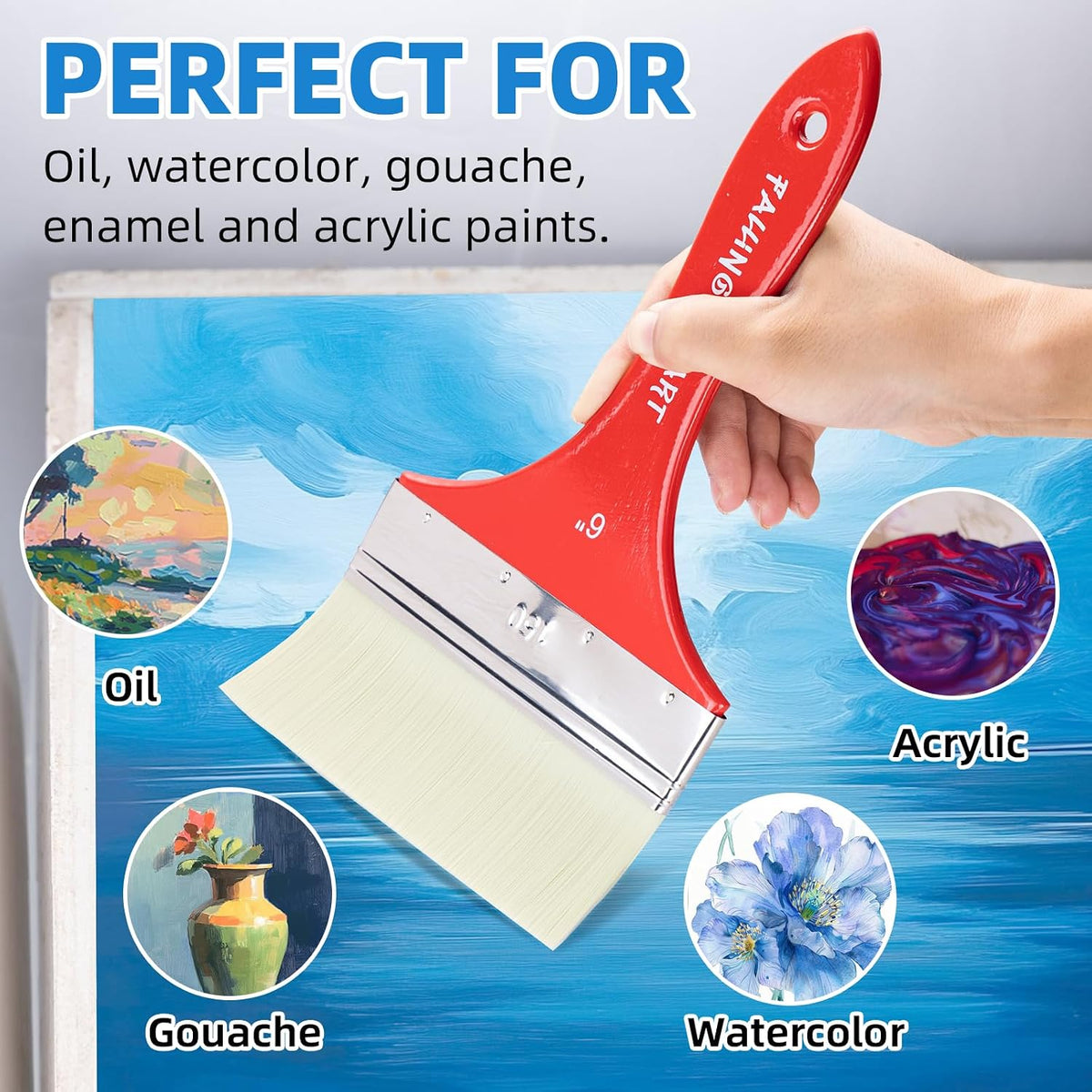 Falling in Art large 8 inch flat paddle paint brush with stainless steel ferrule - view 12
