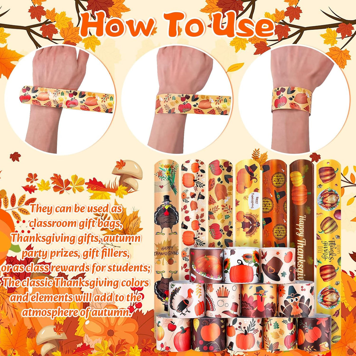 LUYI Halloween slap bracelets bulk pack with ghost, pumpkin, bat and witch designs - view 4