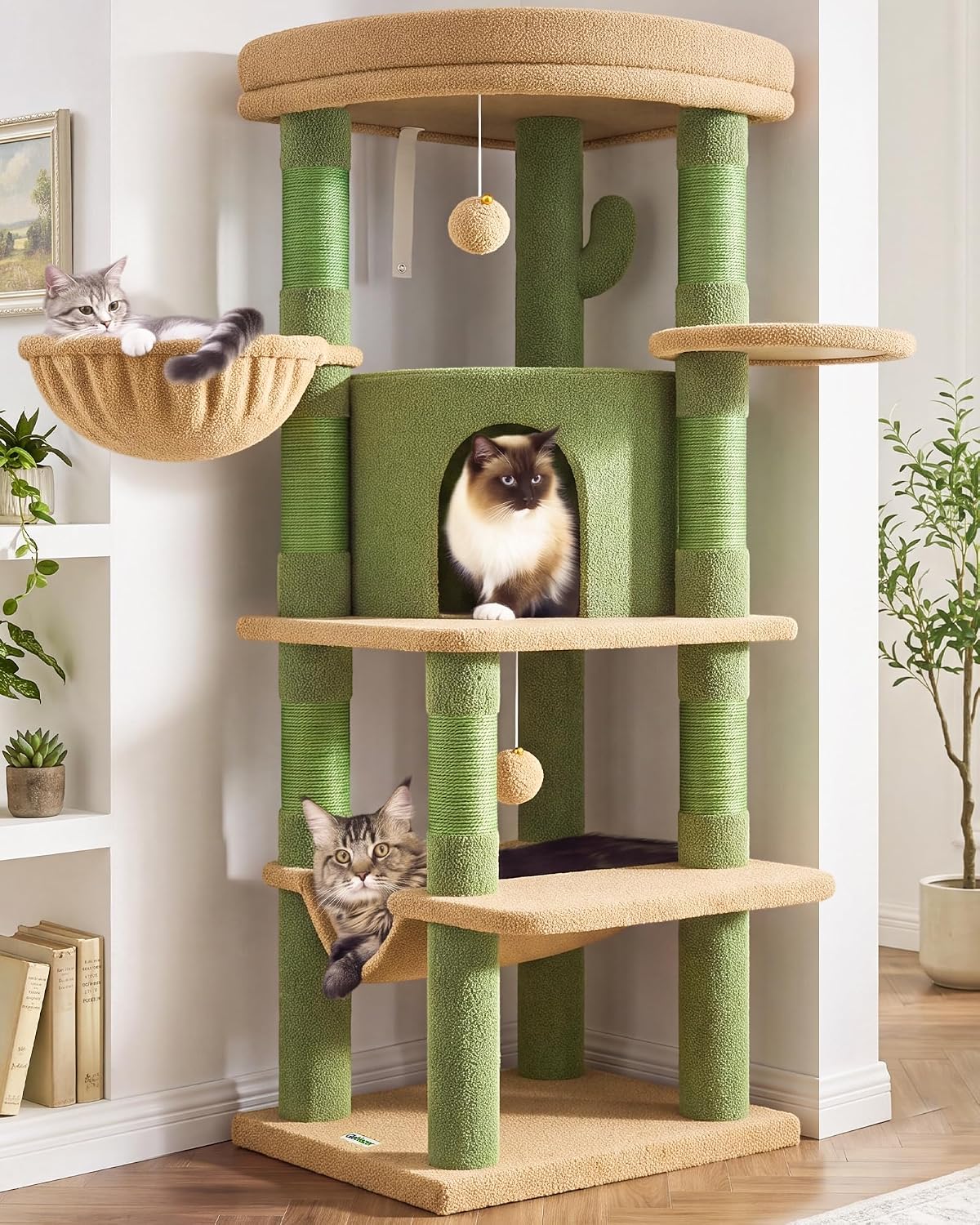 Globlazer Corner Stable Cat Tree Tower with Scratching Post, C51 - 51inch / Cactus Green