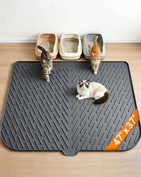 Cat Litter Mat, 47"x37" Extra Large Litter Box Mat, Silicone Mat - Dark Grey