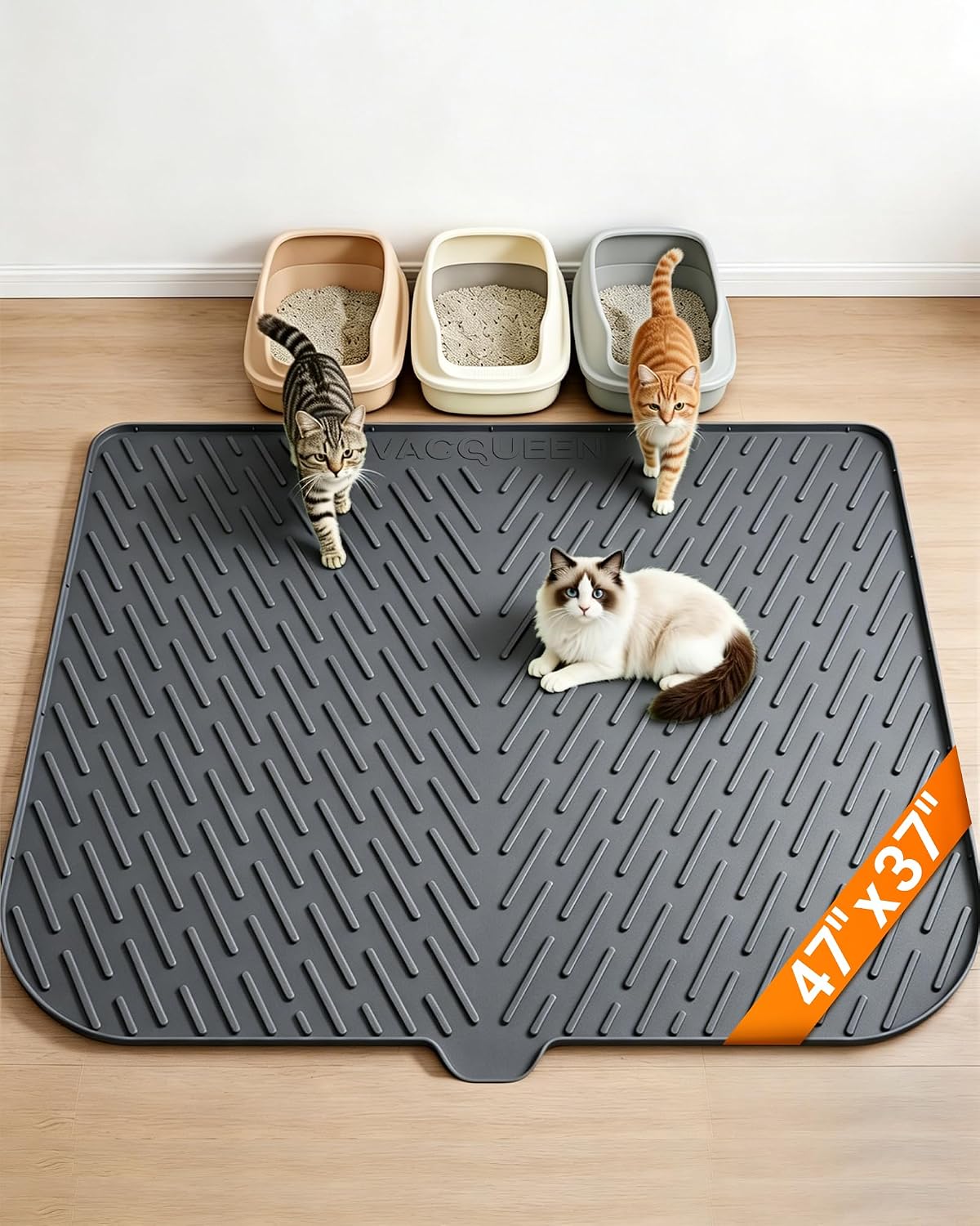 Cat Litter Mat, 47"x37" Extra Large Litter Box Mat, Silicone Mat - Dark Grey