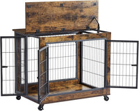IchbinGo Dog Crate Furniture, Wooden Dog Crate Table, 31.5" Dog Kennel with 3 Doors, Flip-up Top Opening and Wheels, Decorative Pet Crate Dog House for Medium/Small Dog Indoor Use (Rustic Brown)