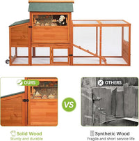 COZIWOW 82" Large Wooden Chicken Coop, Outdoor Rabbit Hutch with Wheels, Sunshine Board, Asphalt Roof, Ramp, Openable Top, Door, Window, Pull-Out Tray, Indoor Bunny Cage (Orange with Pattern)