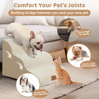 Zerbuger Dog Ramp and Stairs for Bed, Coffee 3 Steps 16" H - Beige / 3 - image 4