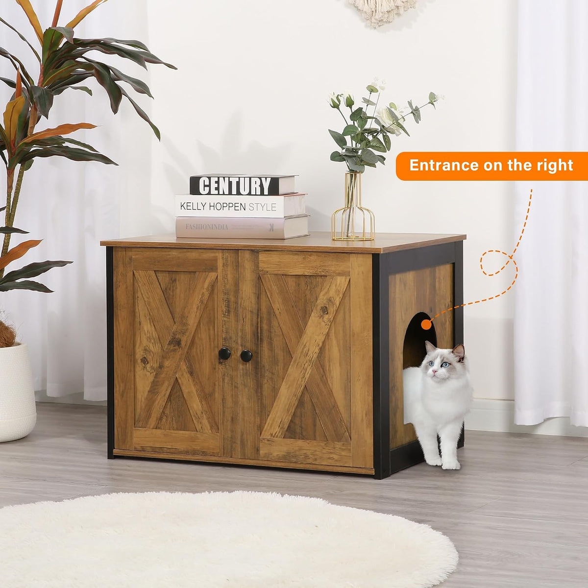 Cat Litter Box Enclosure, Hidden Litter Box Furniture - Warm Brown - image 2