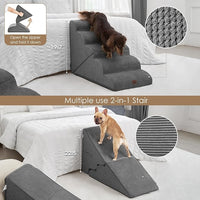 EHEYCIGA Curved Foldable Dog Stairs Ramp for High Beds 22.5" H, 5-Step Dog Steps for Small Dogs and Cats, Pet Stairs for High Bed Climbing, Non-Slip Balanced Pet Step Indoor, Grey
