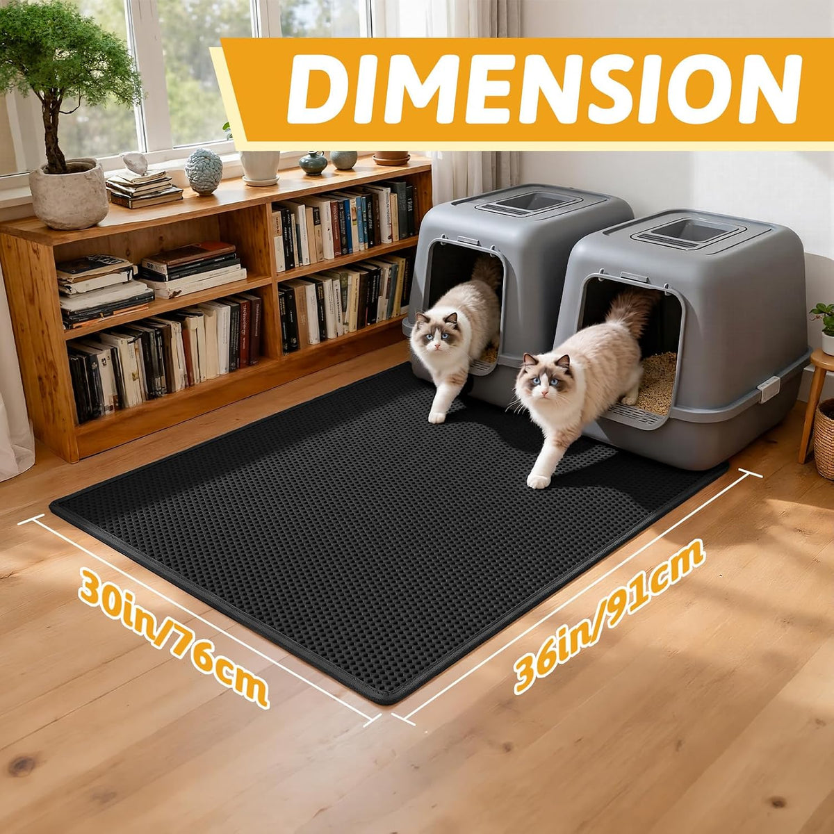 Pieviev Cat Litter Mat, Double-Layer Waterproof Litter Trap - Black / 36x30 Inch - image 2
