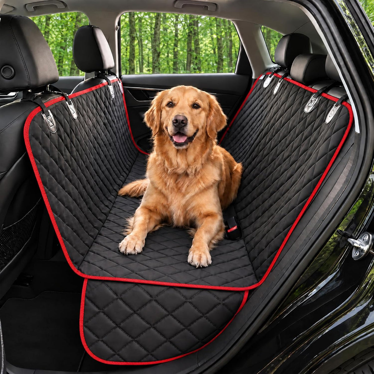 Dog Car Seat Cover for Back Seat, Dog Hammock for Car, SUV - Red / Standard 54"W- Sedans & Compact SUVs