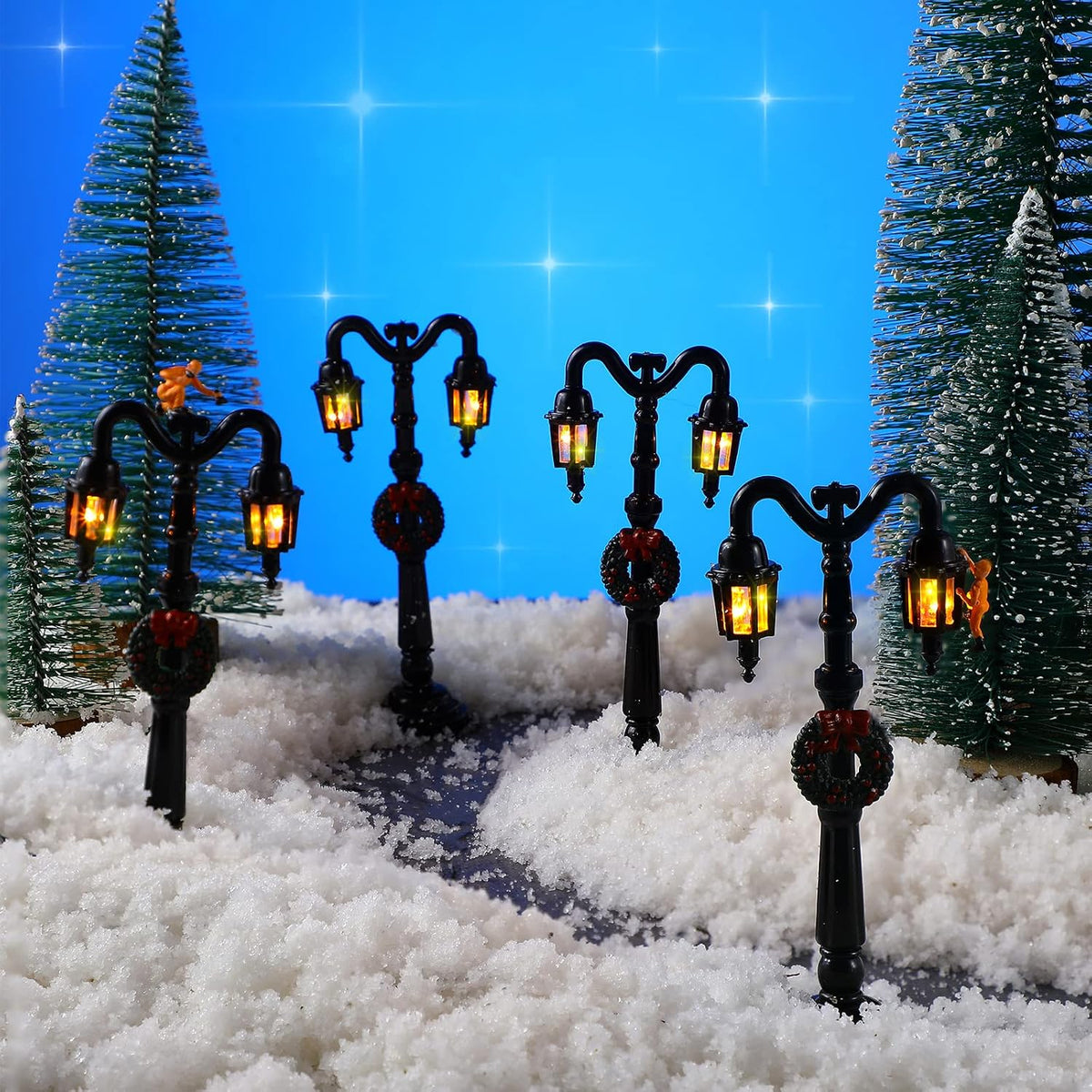 Mudder 12 Pcs Christmas Miniature Village Lamp Post Light - Artsy / 12 - image 2