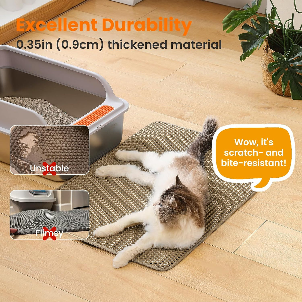 Cat Litter Mat, Double Layer Honeycomb Litter Box Mat – Daily Care for Cats - 30x22 Inches / Beige - image 4