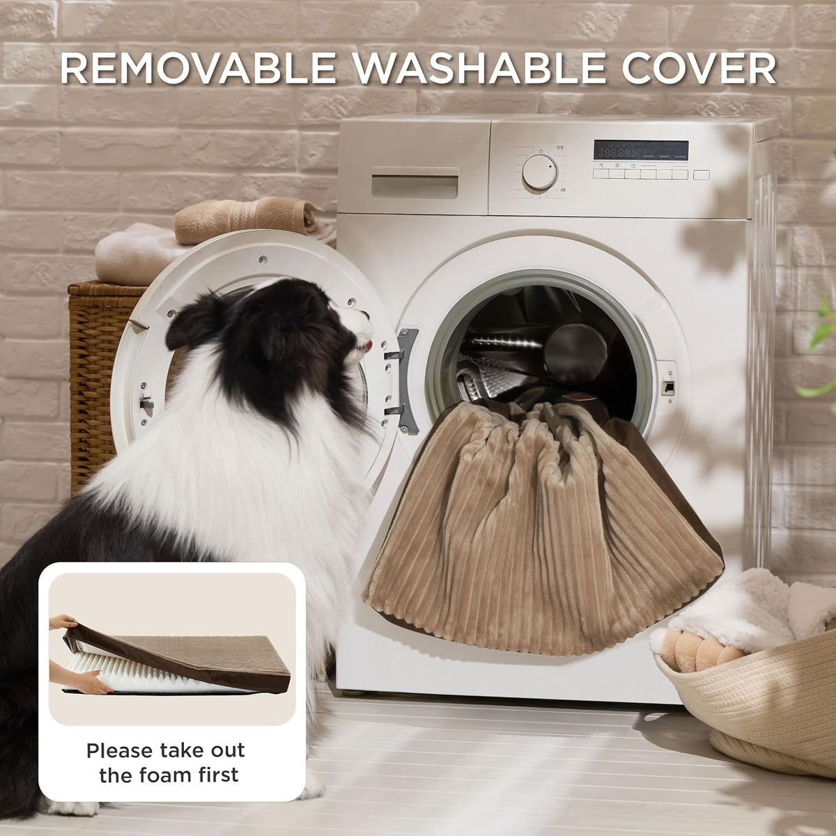 Bedsure ComfyFleece Large Dog Bed for Crate with Washable Cover - 47x29x4 / Coffee & Cream - image 3