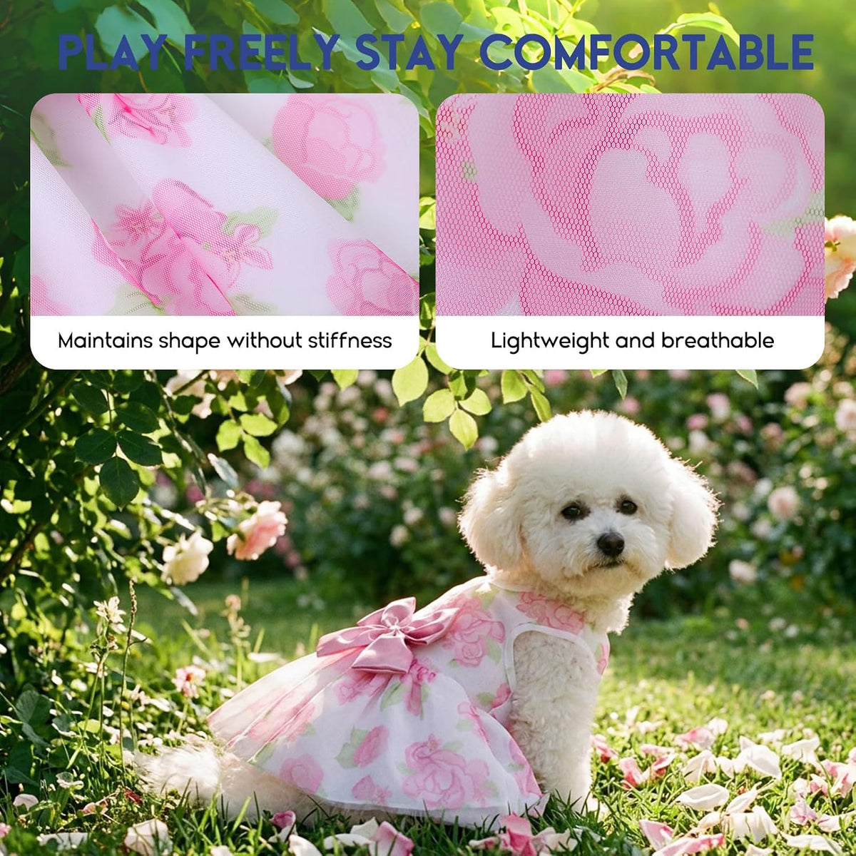 ASENKU Dog Dress Pet Wedding Dress Puppy Birthday Party Outfit - Rose / X-Small - image 3