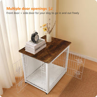 27" Dog Crate Furniture, Dog Kennel Indoor - White+Rustic Brown / 27.2"L x 20.1"W x 23.6"H - image 2