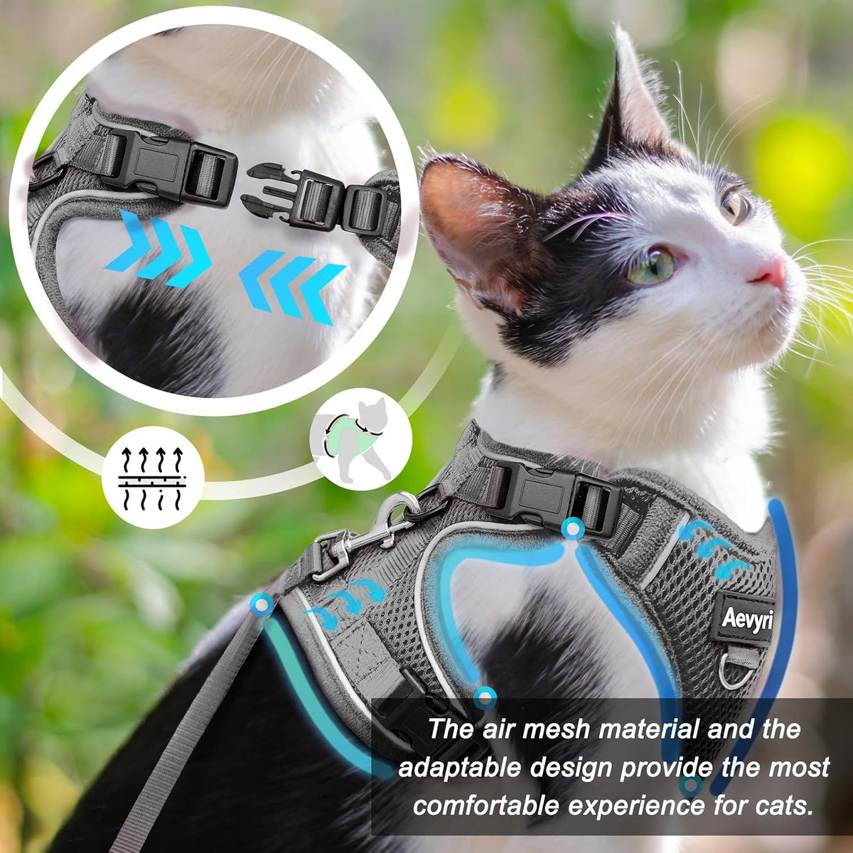 Cat Harness, Cat Harness and Leash for Walking - Light Grey / M(7-12lb) - image 2