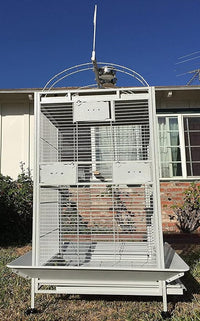Extra Large Castle PlayTop Parrot Rolling Cage for Large Macaws Cockatoos African Grey Amazon (32" L x 23" W x 66" H WhiteVein)