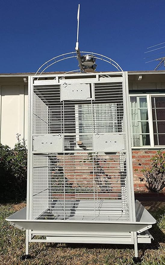 Extra Large Castle PlayTop Parrot Rolling Cage for Large Macaws Cockatoos African Grey Amazon (32" L x 23" W x 66" H WhiteVein)