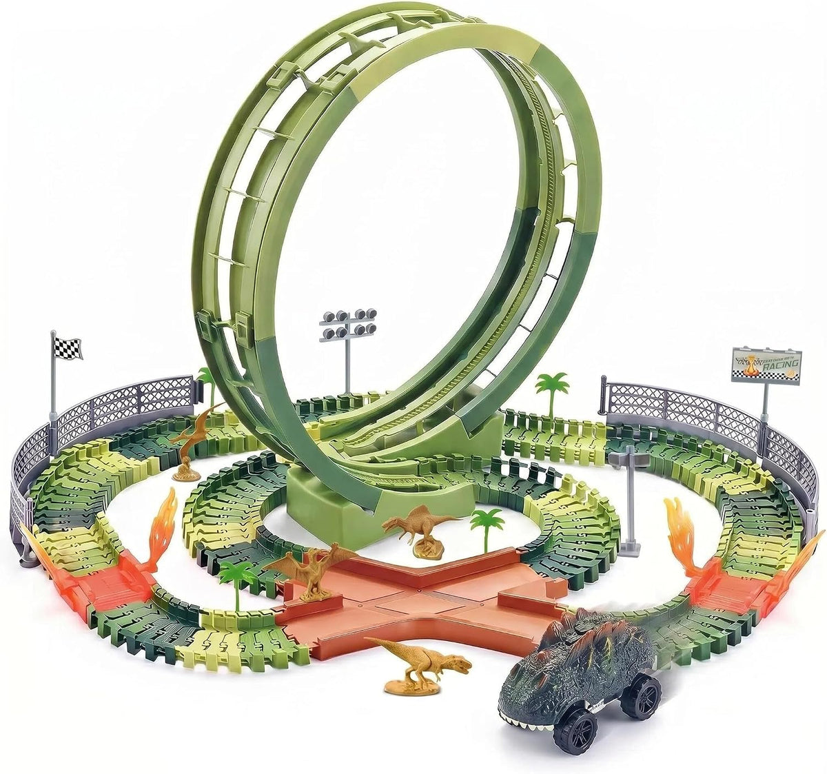 Dinosaur Race Track Toys for Boys 3-5 - Single Loop Dinosaur Race Track Set
