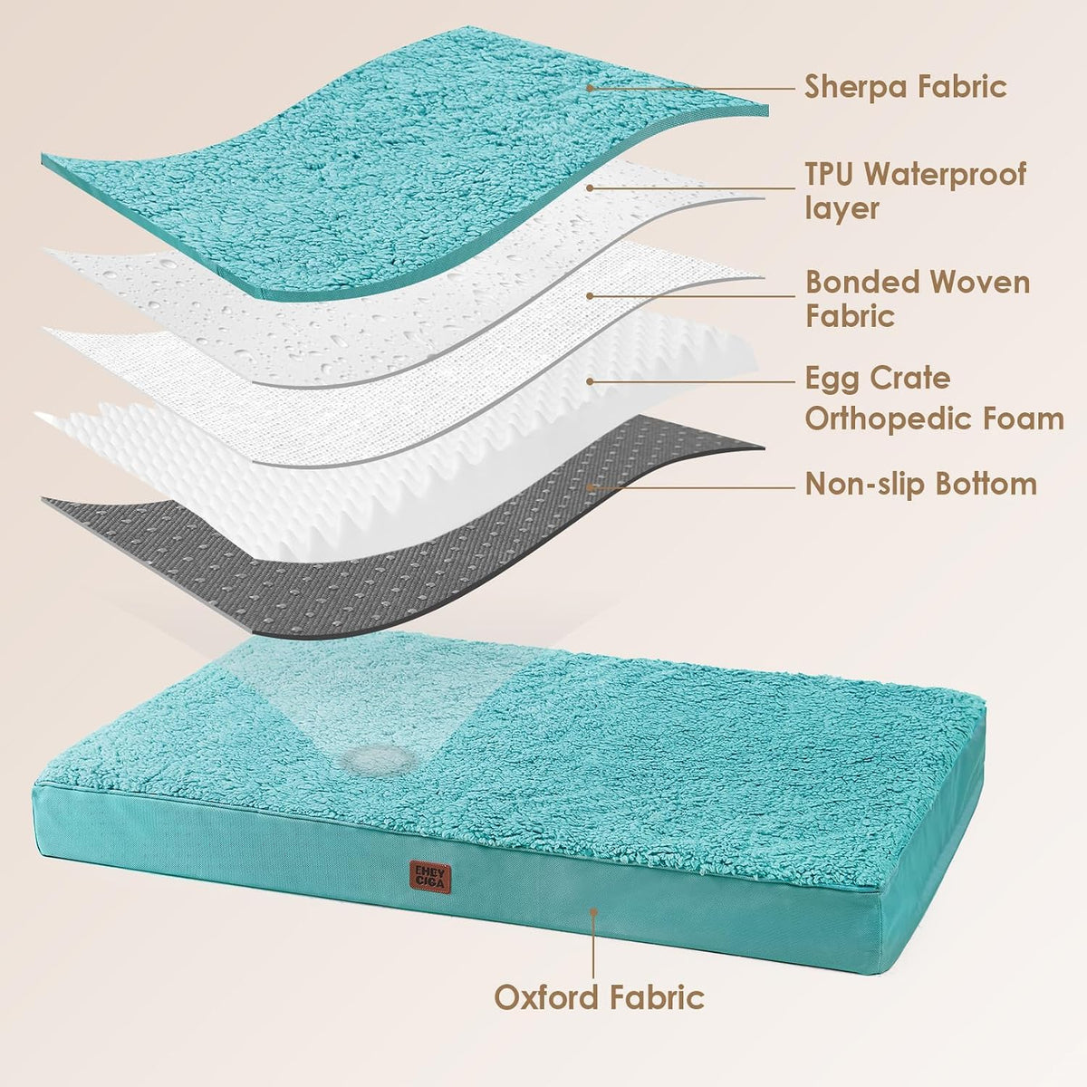 EHEYCIGA Orthopedic Dog Bed Large with Removable Washable Cover - 36*27*3.5 inches / Turquoise Blue - image 4