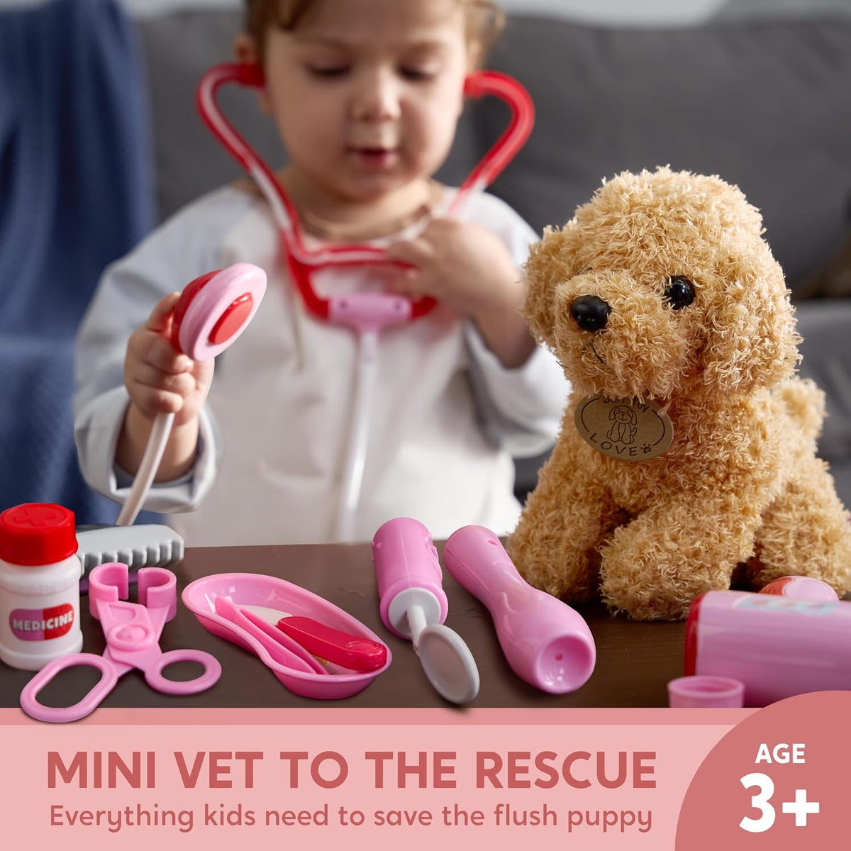 SYNCFUN Doctor Kit for Girls, Vet Kit with Dog Toy, Stethoscope - image 2