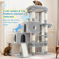 Hey-brother Cat Tree Tower with 3 Condos - 50 inches / Light Gray - image 3