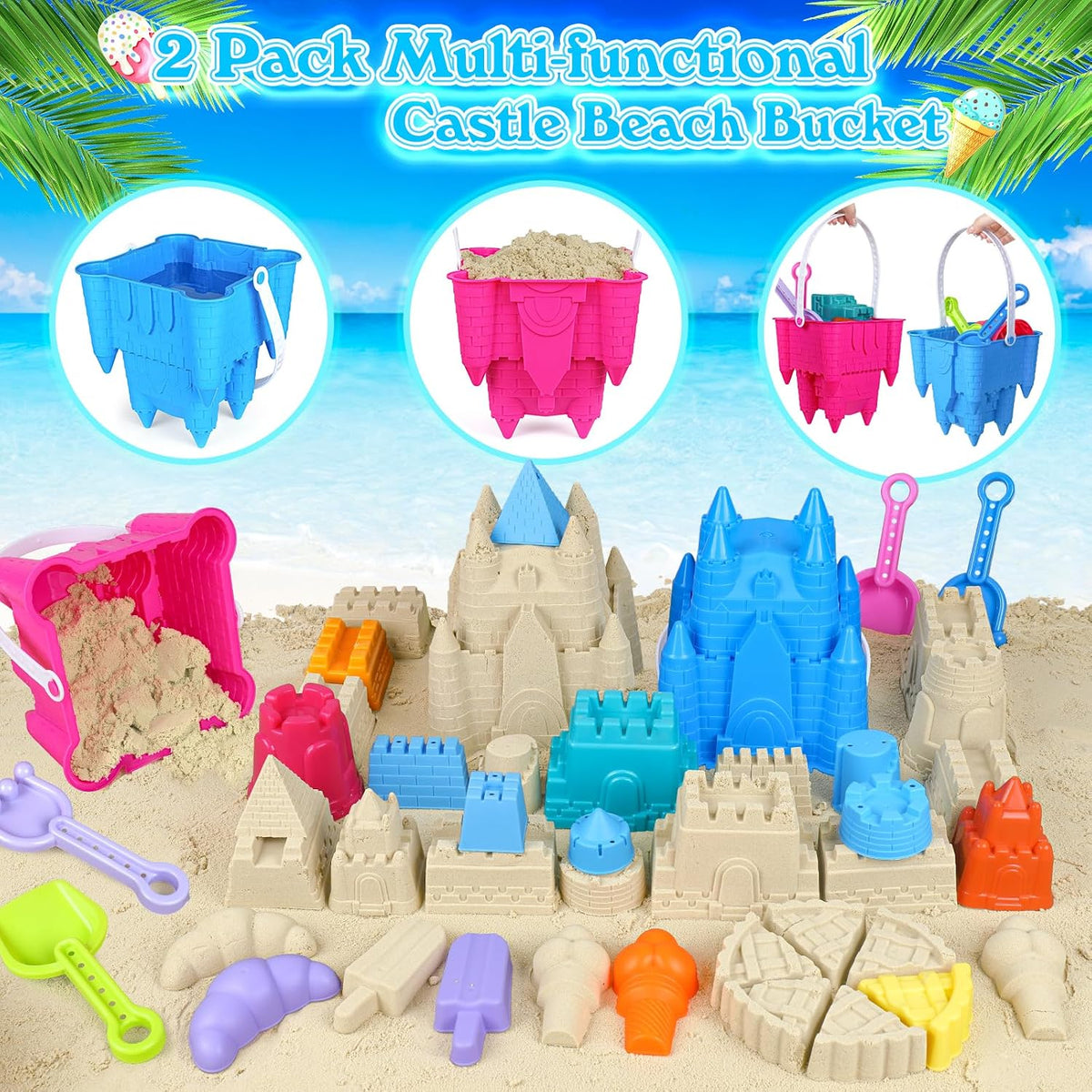 FUSPWEAO Beach Toys with 2 Castle Buckets - image 2