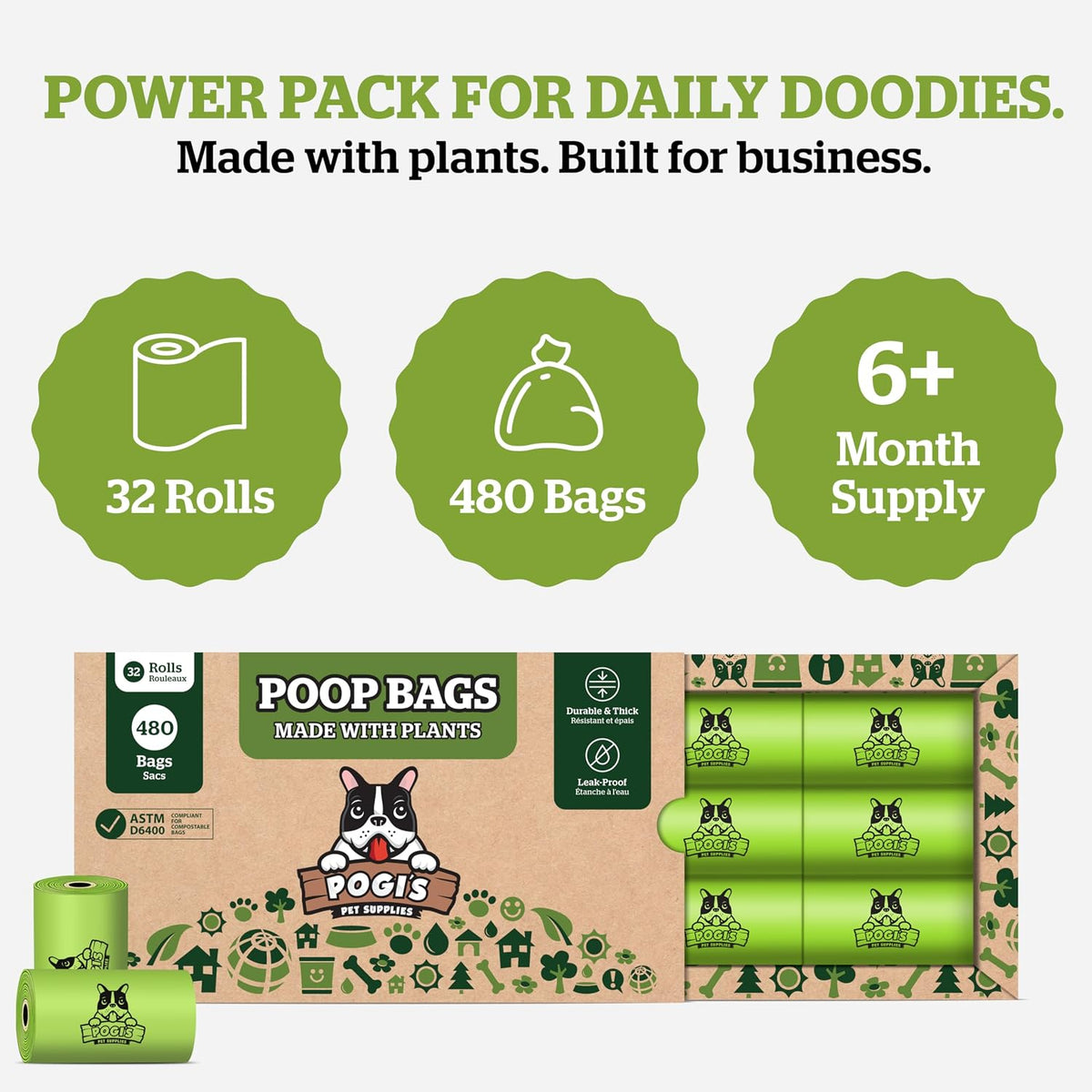 Pogi's Compostable Dog Poop Bags, Leak-Proof, 18 Rolls - 480 Count (Pack of 1) / Unscented - image 2