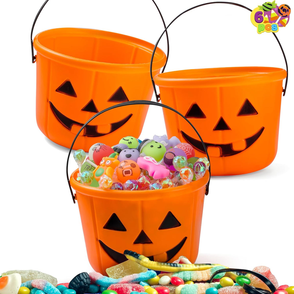 JOYIN 6 pack Halloween jack o lantern trick or treat pumpkin buckets with handles - view 2