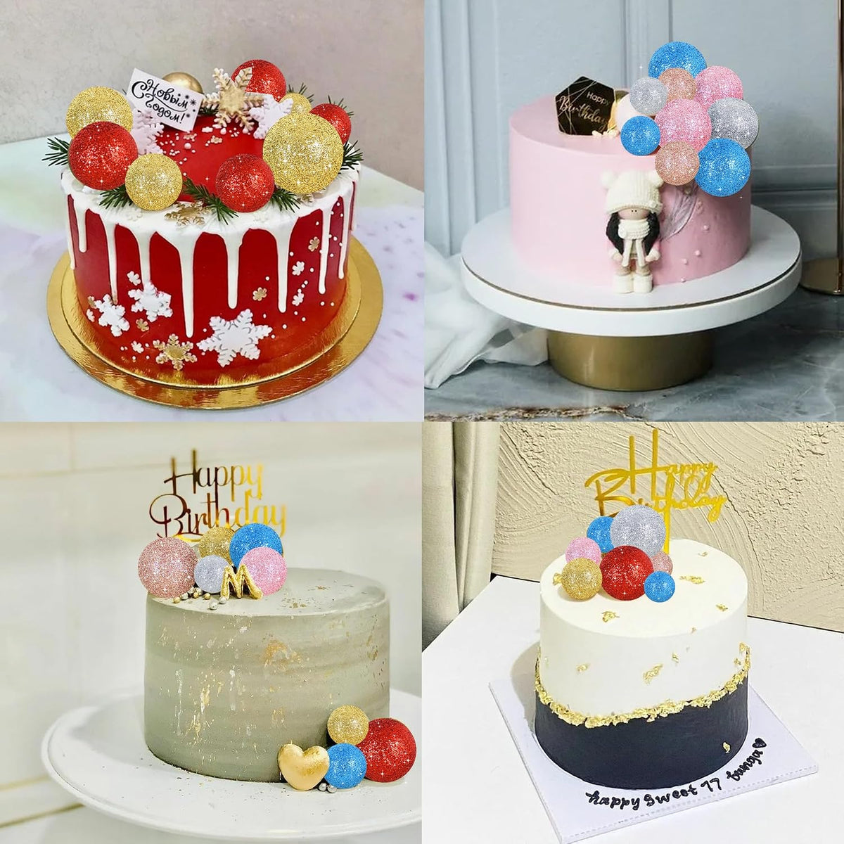 BEISHIDA 20 PCS Gold Mini Ball Cake Toppers Foam Cake Balls - Glitter-rose Gold - image 4