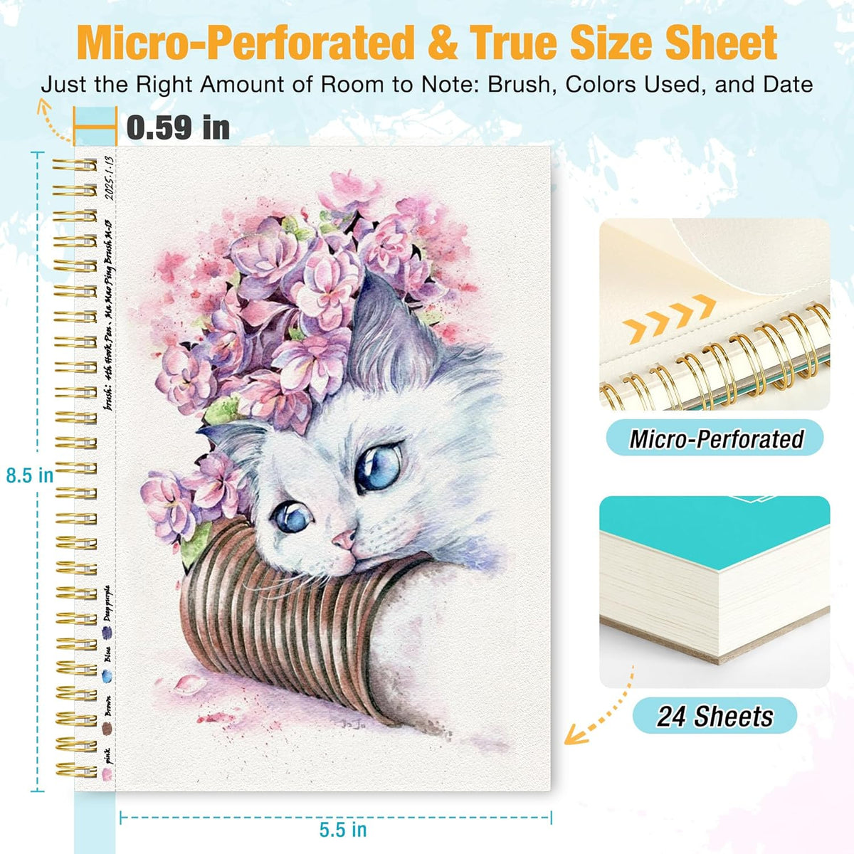 Watercolor Paper Pad, 5.5"x8.5”, Spiral, Bound with Tear - Teal / 5.5" x 8.5" Spiral Bound (pack of 20) - image 2