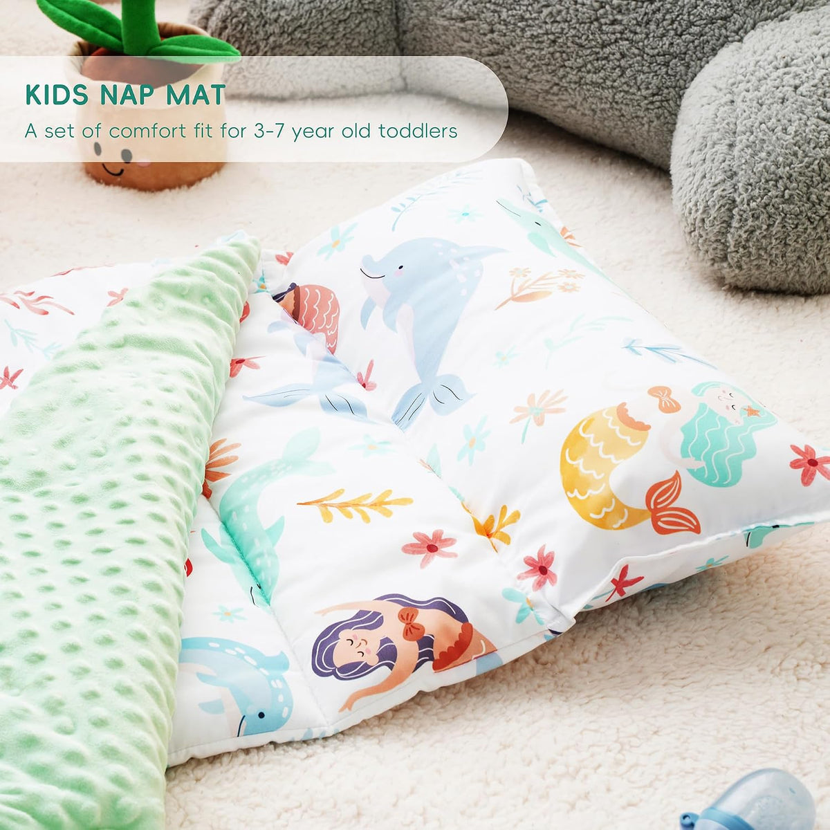 Bunnikins & Clover Toddler Nap Mat with Removable Pillow - Whale White - image 4
