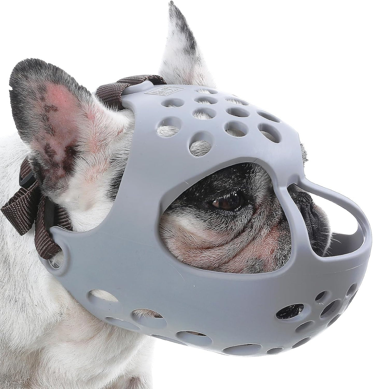 English Bulldog Muzzle, Soft Short Snout Dog Muzzle Stops Biting – Essentials for Dogs - Gray / M（Head 15-16½"）