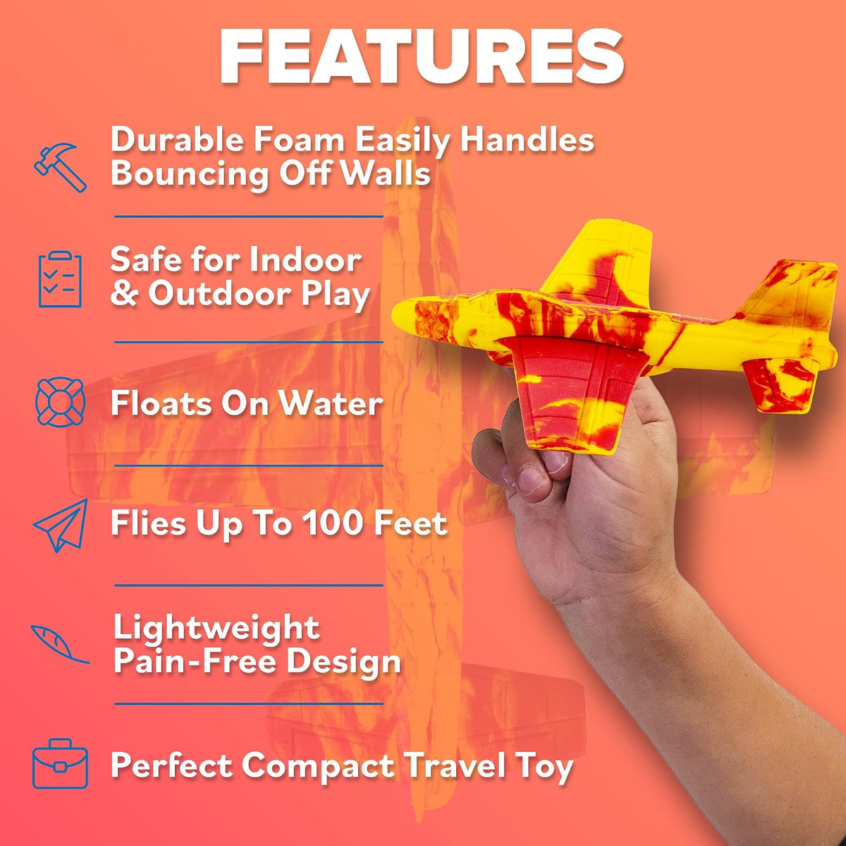 Foam Airplanes - Stocking Stuffers for Kids All Ages 4 5 6 7 8 9 10 Year Old - Best Toy Gift - Boy - Orange - image 3