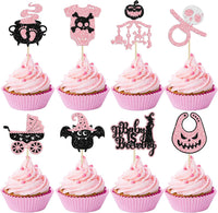 Gyufise black glitter Halloween happy birthday cake topper with half moon, house, pumpkin, ghost and - view 7