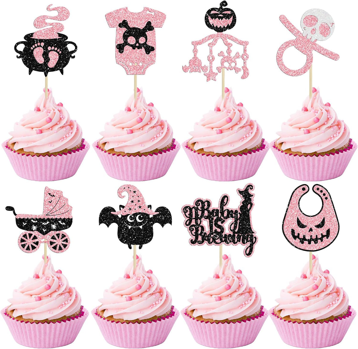 Gyufise black glitter Halloween happy birthday cake topper with half moon, house, pumpkin, ghost and - view 7