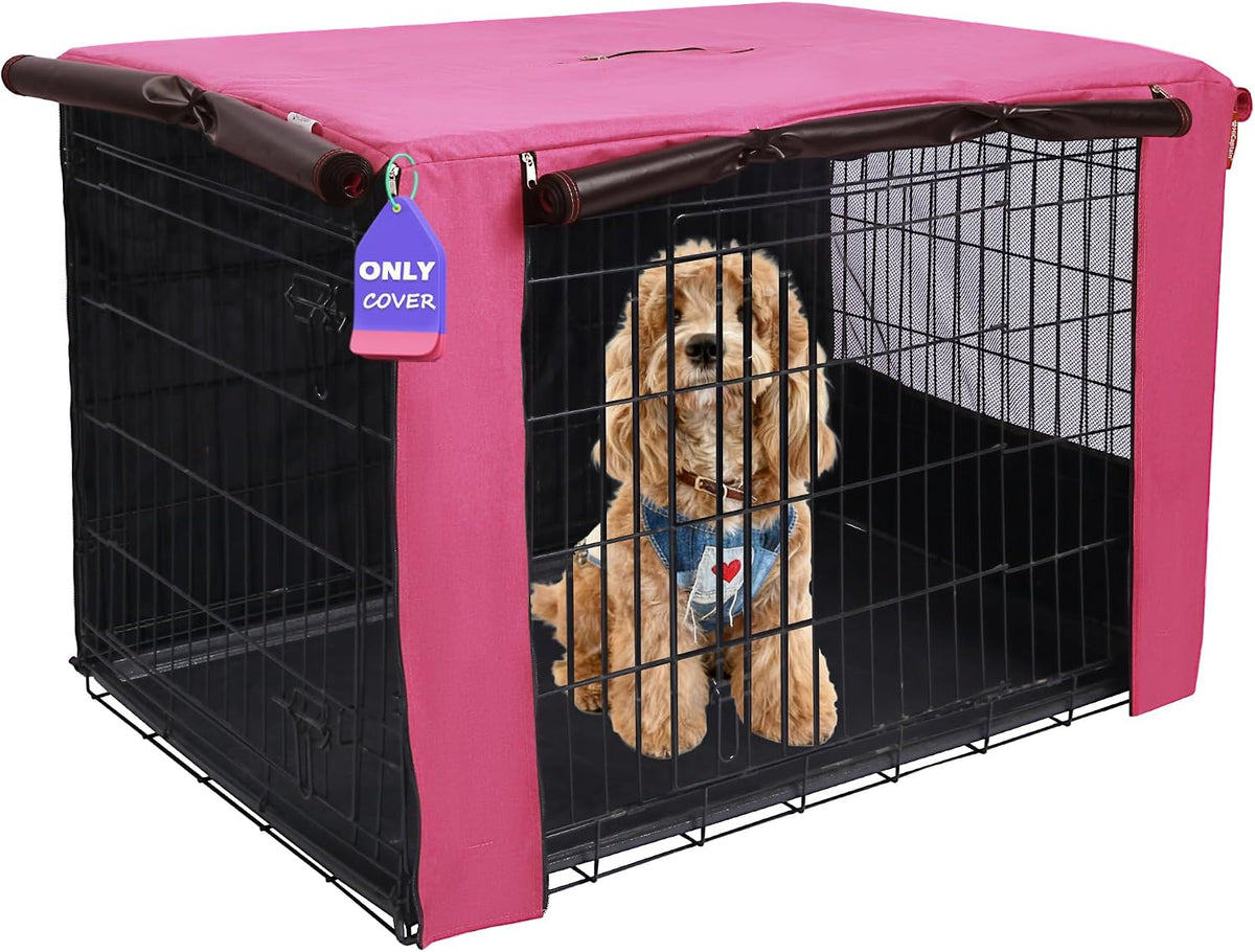 42-Inch Dog Crate Cover with Mesh, Waterproof Kennel Cover - 36.0"L x 23.0"W x 25.0"H / Pink