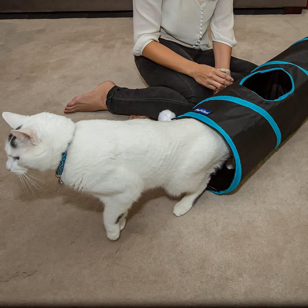 PetLike Cat Tunnel for Indoor Cats Collapsible Pop-up Pet Tube Peek - one way / Black - image 4