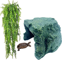 Turtle Basking Platform,Resin Bearded Dragon Basking Platform Reptile Habitat Cave Climbing Ramp - hideout / Dark grey