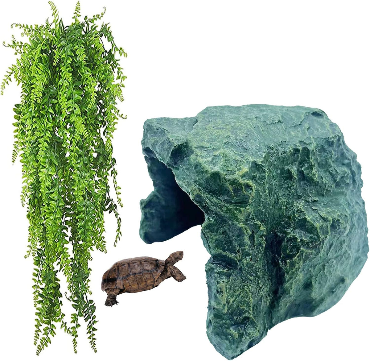Turtle Basking Platform,Resin Bearded Dragon Basking Platform Reptile Habitat Cave Climbing Ramp - hideout / Dark grey