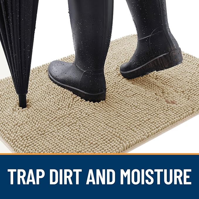 OLANLY Dog Door Mat Set 4-Piece 24x16, Absorbs Moisture and Dirt, Absorbent Non-Slip Washable Doormat, Quick Dry Chenille Mud Mat for Dogs, Entry Indoor Entryway Carpet for Inside Floor, Beige