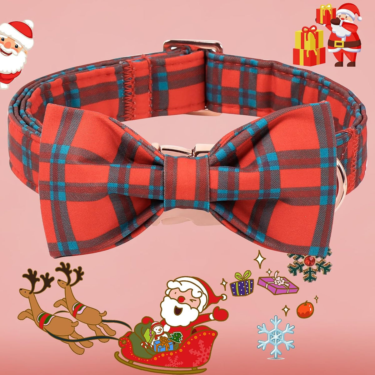 DOGWONG Fall Pumpkin Orange Plaid Dog Collar - B- red plaid / S - image 2