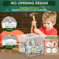 Piggy Bank for Adults Must Break to Open Acrylic Clear Piggy Bank - Clear Cube / 15x15CM - image 3
