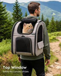 pecute Cat Backpack Expandable - Brown / 12.6"L x 10.2"W x 16.5"H / Mesh Window - image 4