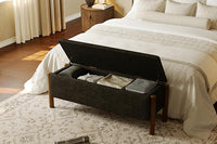 Modern Storage Benches with Walnut Wood Legs, 47'' Ottoman Bench with 20 Gallons Storage Space for Bedroom End of Bed, Fabric Upholstered Entryway Bench with Seating for Livingroom, Gray