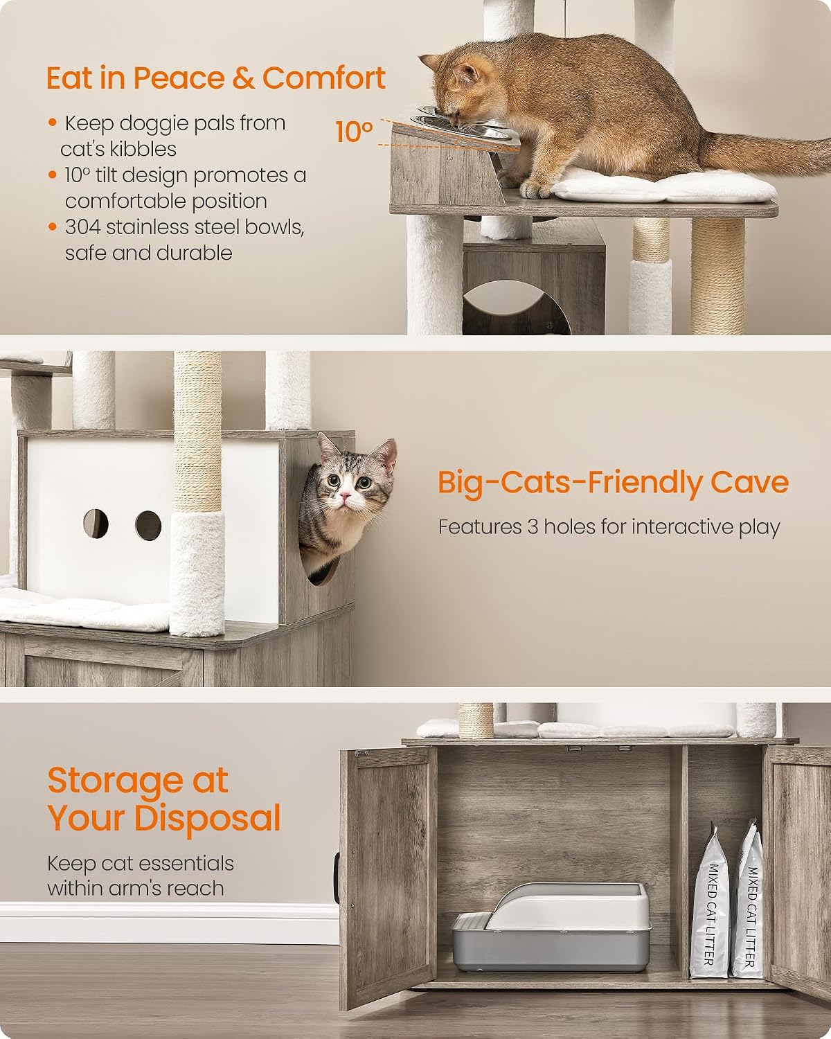 Feandrea Cat Tree, 66.9-Inch Cat Tower with Litter Box Enclosure – Essentials for Cats - Heather Greige - image 4
