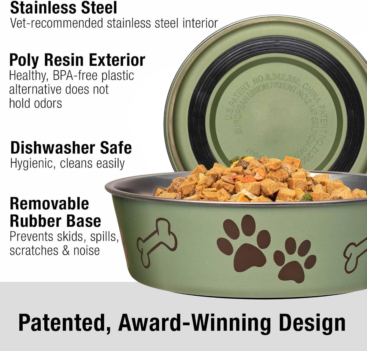 Loving Pets Bella Dog Bowls, Stainless Steel Dog & Cat Bowls - Artichoke / Large (35-65lbs) - image 2