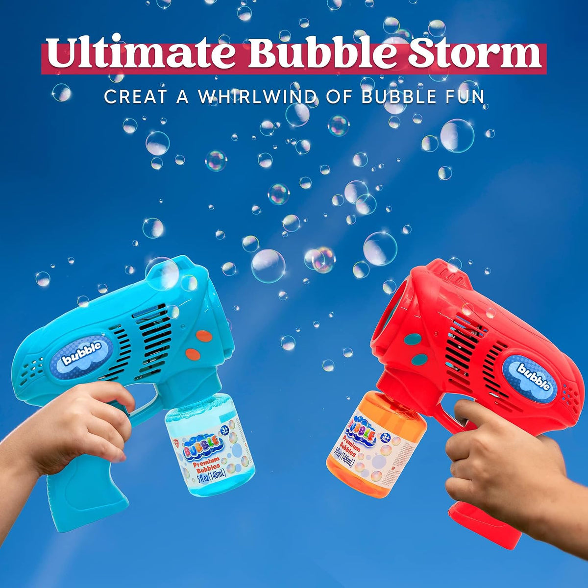 JOYIN 2 Kids Bubble Gun with 2 Bottles Refill Solution - Red+blue - image 2