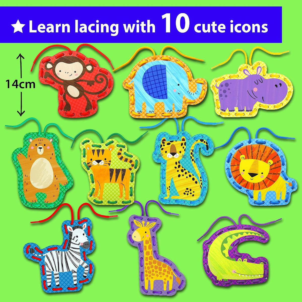 KRAFUN Princess, Unicorn & Mermaid Lacing Cards Age 3+ - Safari - Large - image 3